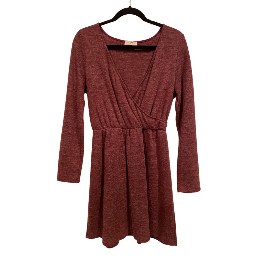 Everly burgundy long sleeve cross-front dress